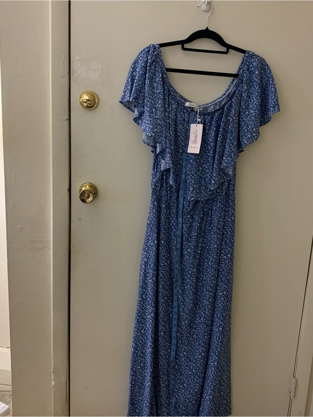 Blue Floral Ruffle Maxi Dress